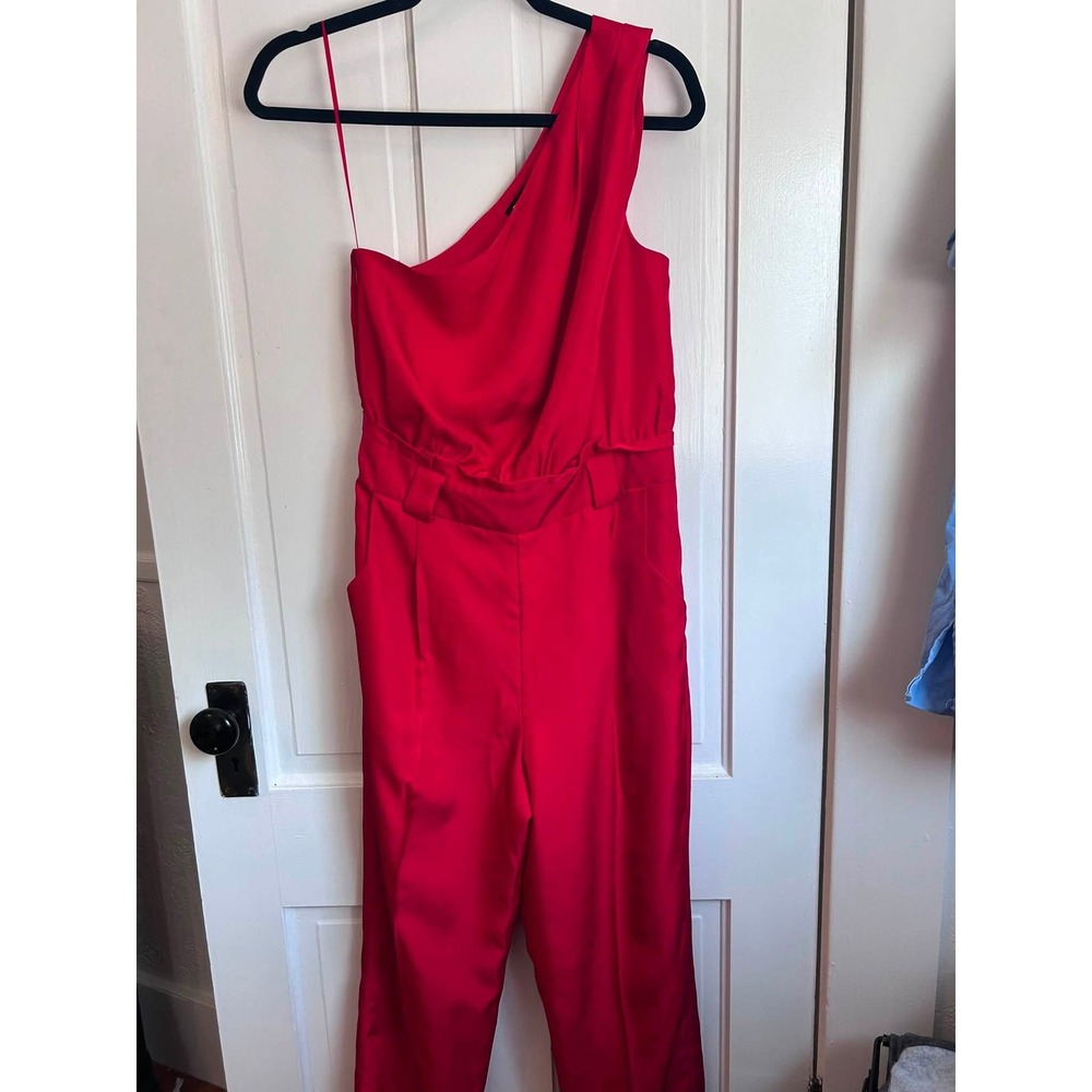 Express Jumpsuit Women S Red One Shoulder Draped Satin Formal Evening